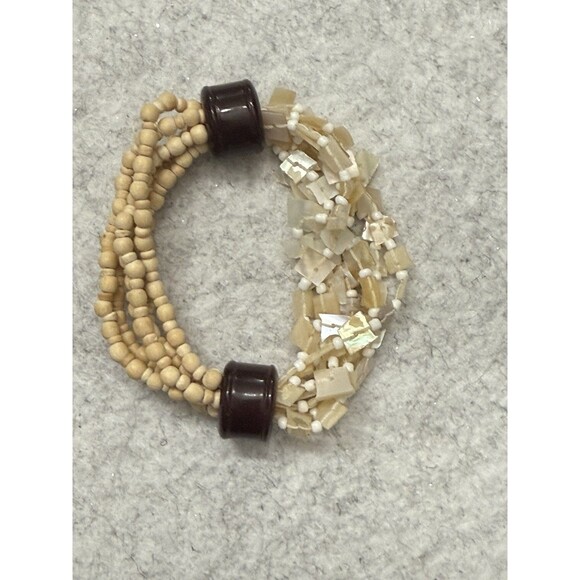 Multi Layer Stretch Wood Bracelet Good Stretch Wood Multi Toned 7” - Picture 3 of 7